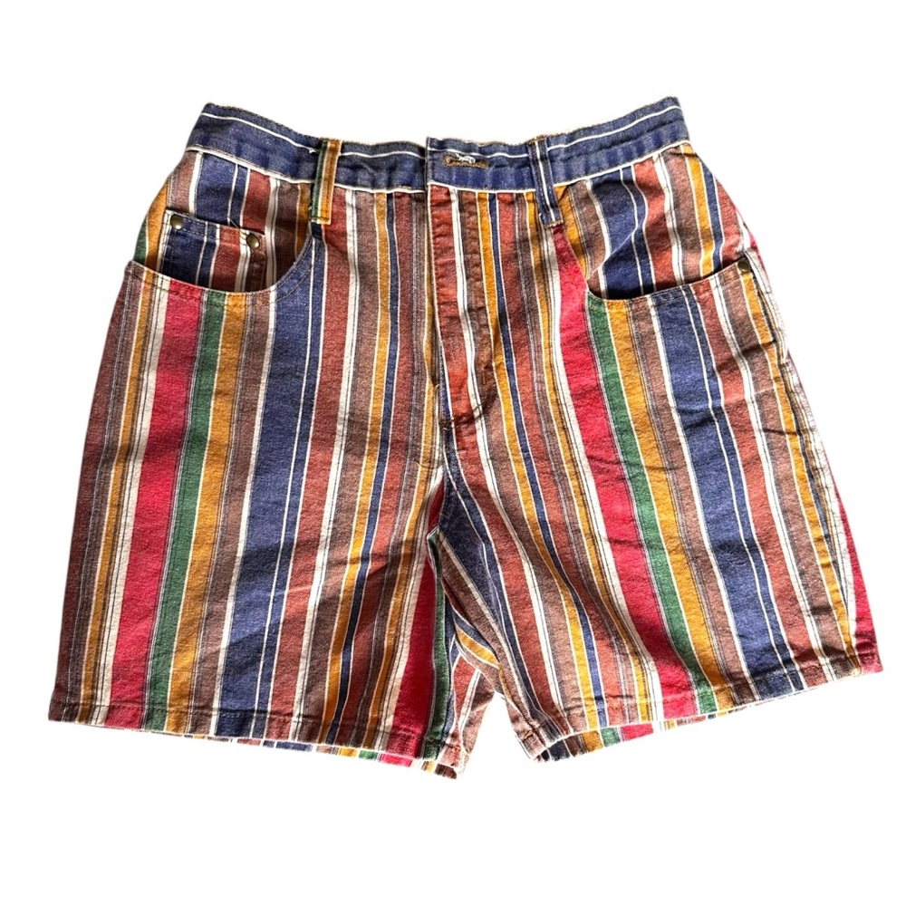 90s Y2K Jay Jacob’s Rainbow Striped Mom Jean Shorts VTG 26” High Waist Denim - Picture 5 of 7